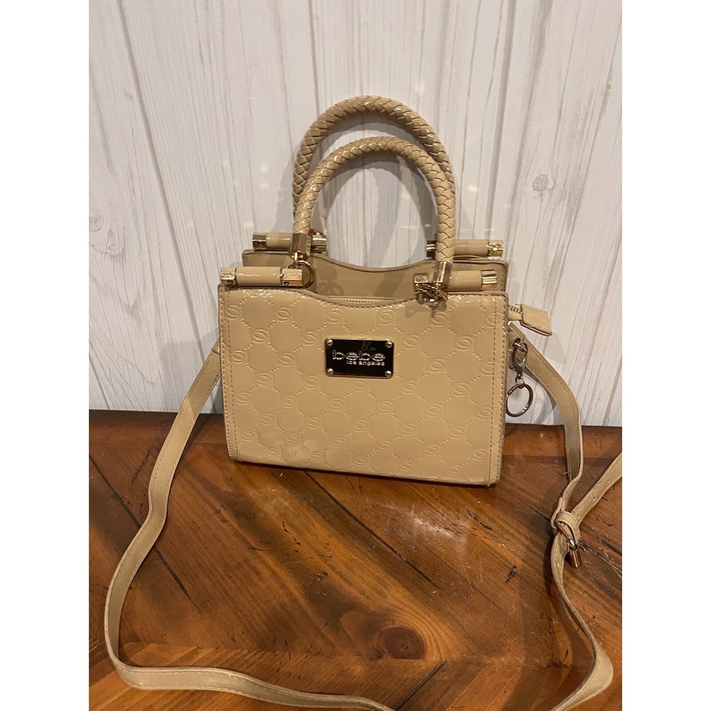 BeBe Natalie Satchel Sand Tone Taupe Leather Handbag